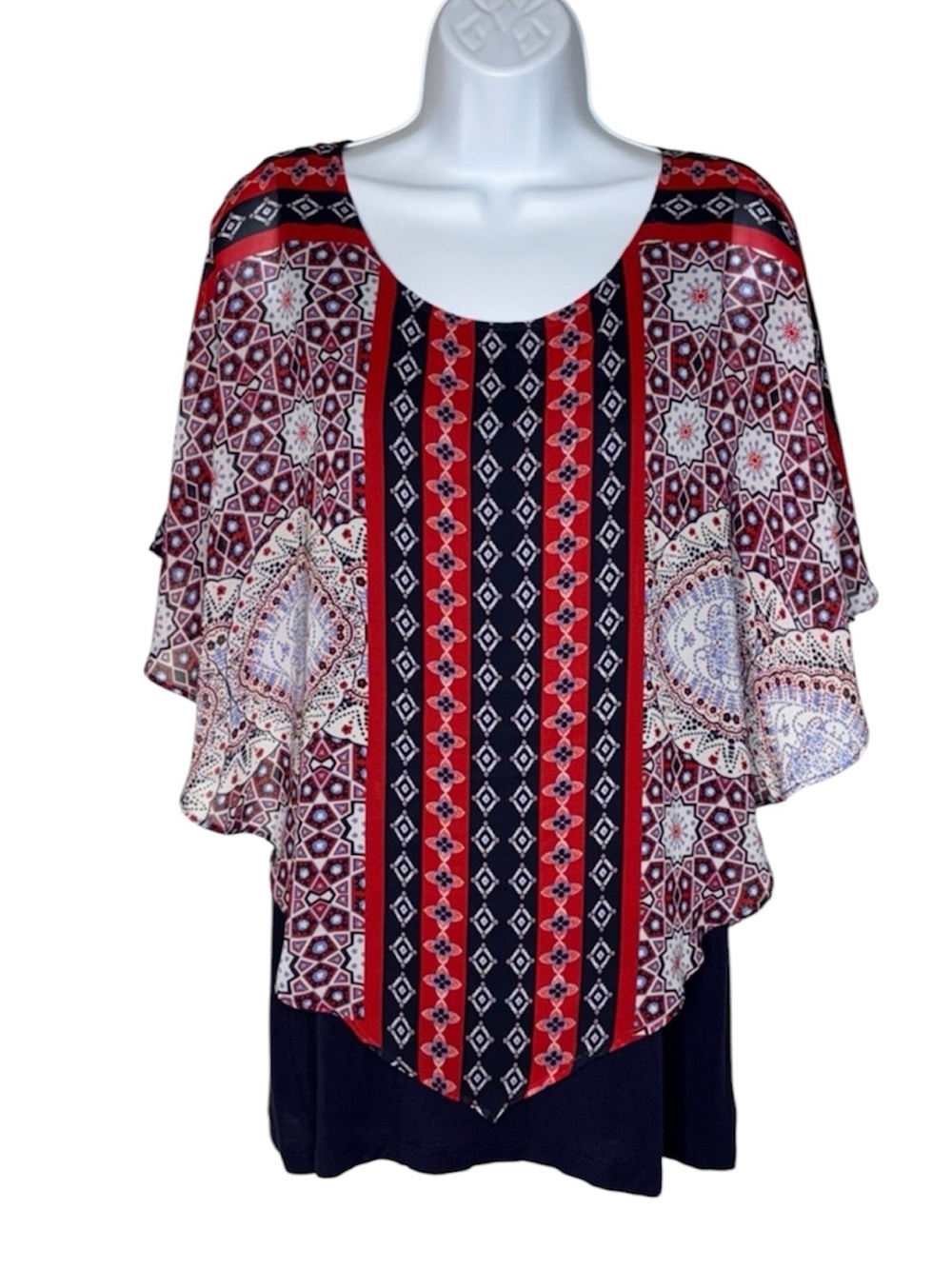 AB Studio Red & Navy Patterned Layered Tunic